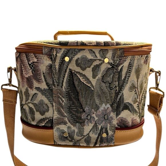 American Tourist Tan Tapestry Train Case Carry On Bag Vintage - Picture 2 of 16